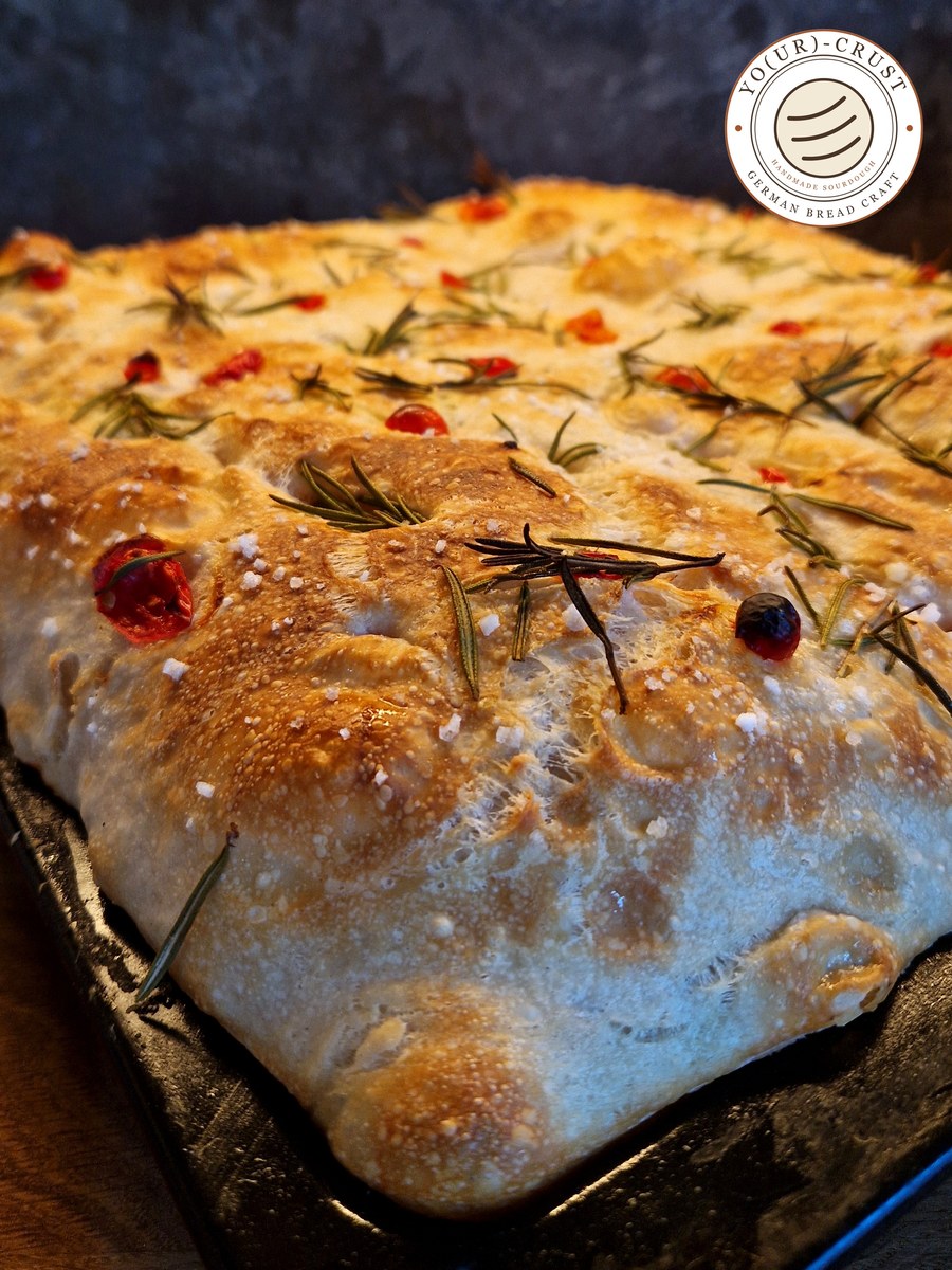 Focaccia with cherry tomatoes and rosemary
